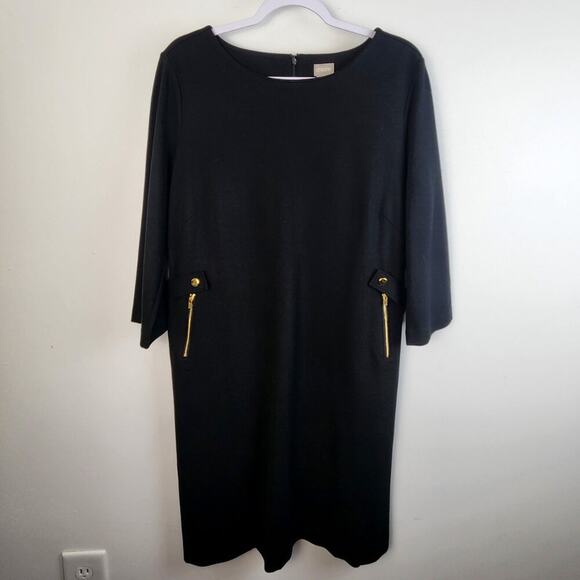 Chico's Black Knee Length Pencil Dress Size Large Classic Modest Basic Office - Picture 1 of 5